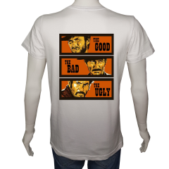 Unisex T-shirt Beyaz 'Sinema&Dizi/İyiKötüÇirkin' 2Baskılı