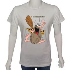 Unisex T-shirt Beyaz 'Çizgi Film&Roman / Captain Caveman1' Baskılı