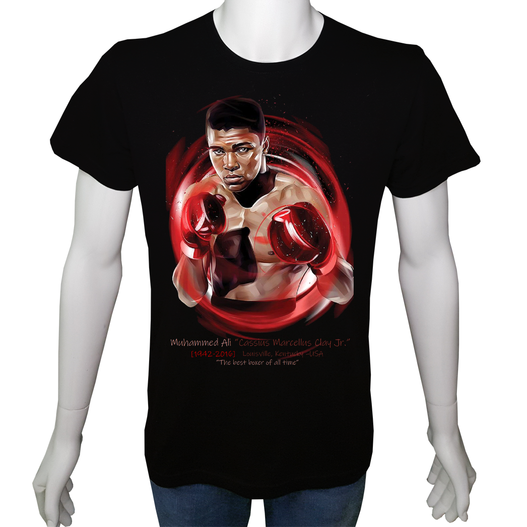 Unisex T-shirt Siyah 'Ünlüler / Muhammed Ali1' Baskılı