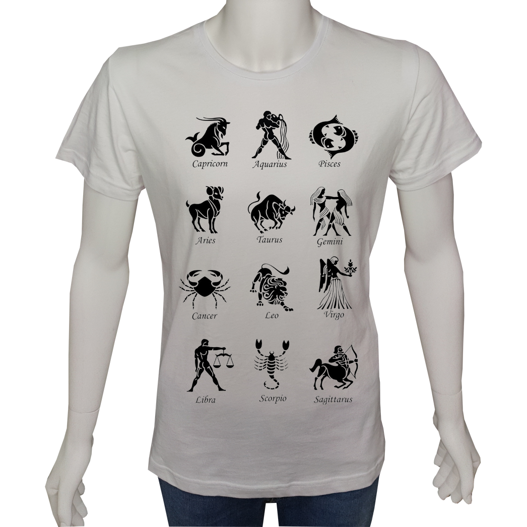 Unisex T-shirt Beyaz 'Burçlar / Burçlar9' Baskılı