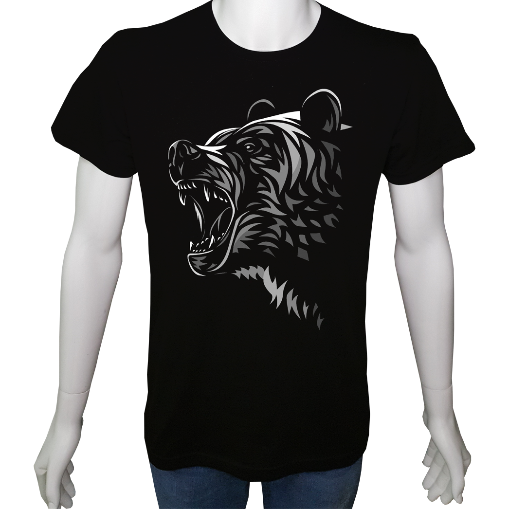 Unisex T-shirt Siyah 'Havalı Siyah / Ayı' Baskılı