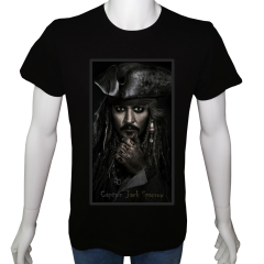 Unisex T-shirt Siyah 'Sinema&Dizi/JackSparrow' Baskılı