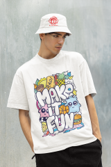Oversize Unisex T-shirt Beyaz 'Make It Fun' Baskılı