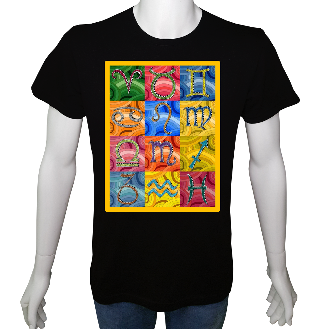 Unisex T-shirt Siyah 'Burçlar / Burçlar10' Baskılı