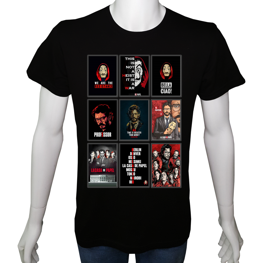 Unisex T-shirt Siyah 'Sinema&Dizi/LaCasaDePapel1' 2Baskılı