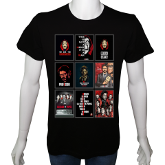 Unisex T-shirt Siyah 'Sinema&Dizi/LaCasaDePapel1' 2Baskılı