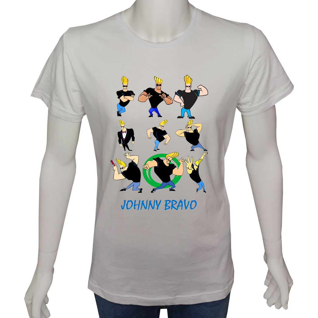 Unisex T-shirt Beyaz 'Çizgi Film&Roman / Johnny Bravo1' Baskılı