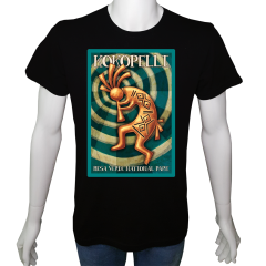 Unisex T-shirt Siyah 'Antik Kültürler / Kokopelli2' Baskılı