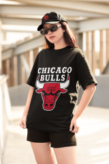 Oversize Unisex T-shirt Siyah 'Basketball1' Baskılı