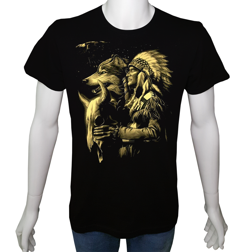 Unisex T-shirt Siyah 'Antik Kültürler / K.Amerika Yerlileri1' Baskılı