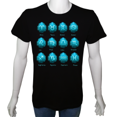 Unisex T-shirt Siyah 'Burçlar / Burçlar12' Baskılı