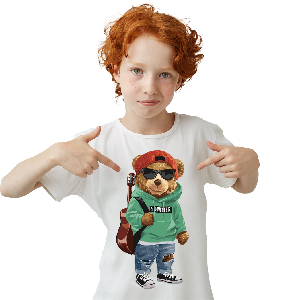 Çocuk T-shirt Beyaz 'Ayıcık' Baskılı