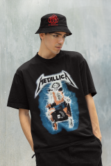 Oversize Unisex T-shirt Siyah 'Metallica' Baskılı