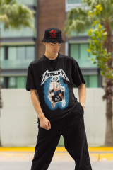 Oversize Unisex T-shirt Siyah 'Metallica' Baskılı