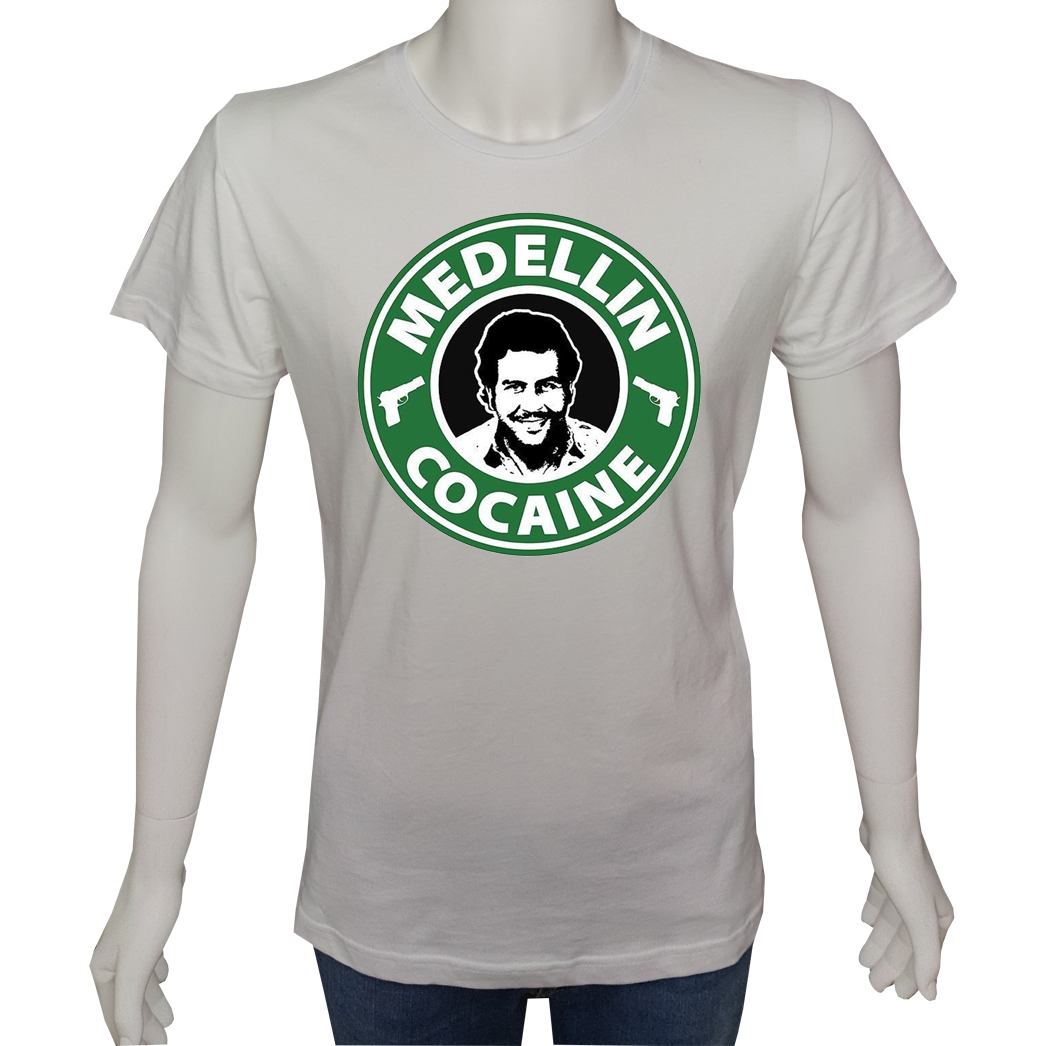Unisex T-shirt Beyaz 'Ünlüler / Escobar1' Baskılı