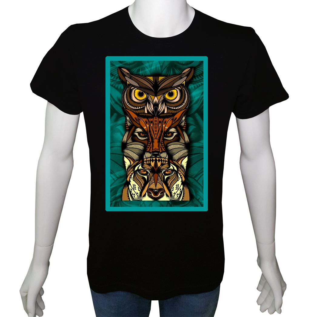 Unisex T-shirt Siyah 'Antik Kültürler / Totem2' Baskılı