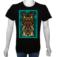 Unisex T-shirt Siyah 'Antik Kültürler / Totem2' Baskılı