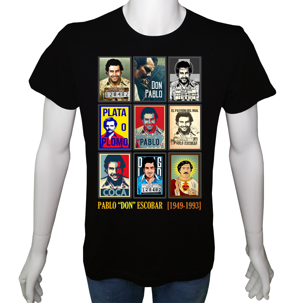 Unisex T-shirt Siyah 'Ünlüler / Escobar2' 2Baskılı