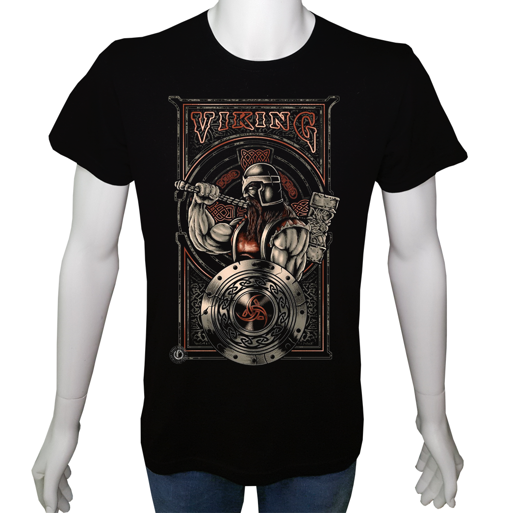 Unisex T-shirt Siyah 'Antik Kültürler / Viking1' Baskılı