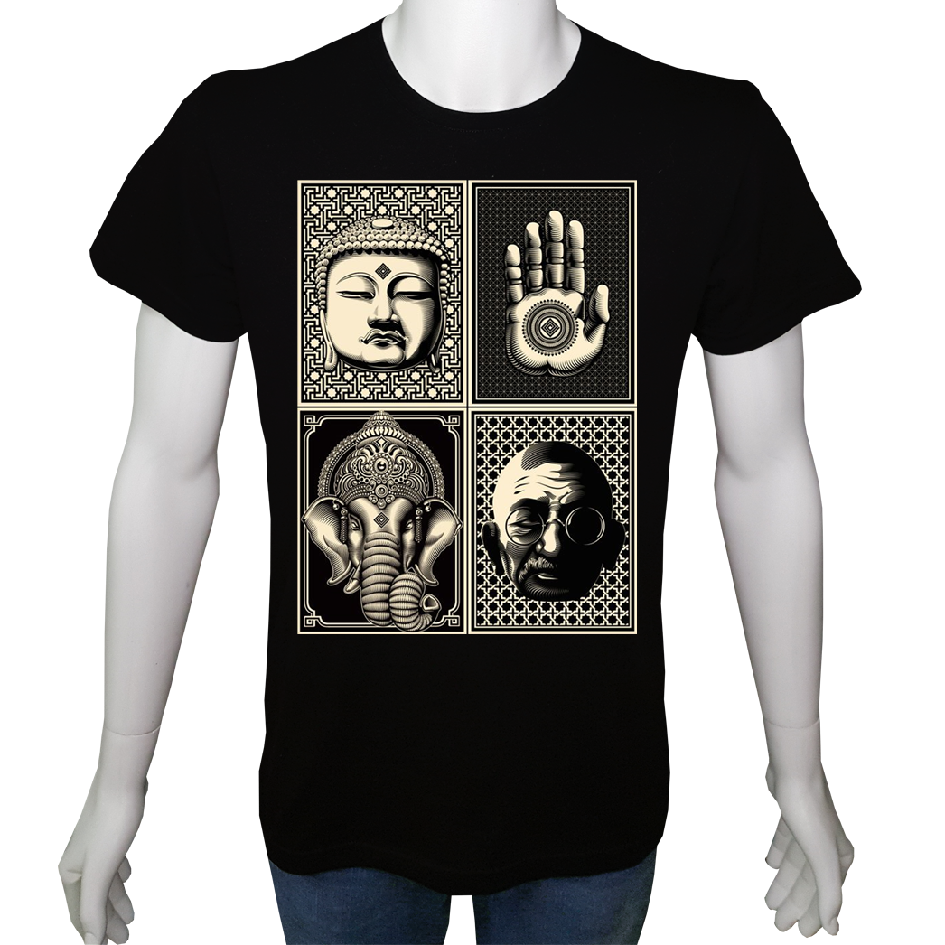 Unisex T-shirt Siyah 'Din&İnanç / Budizm1' Baskılı