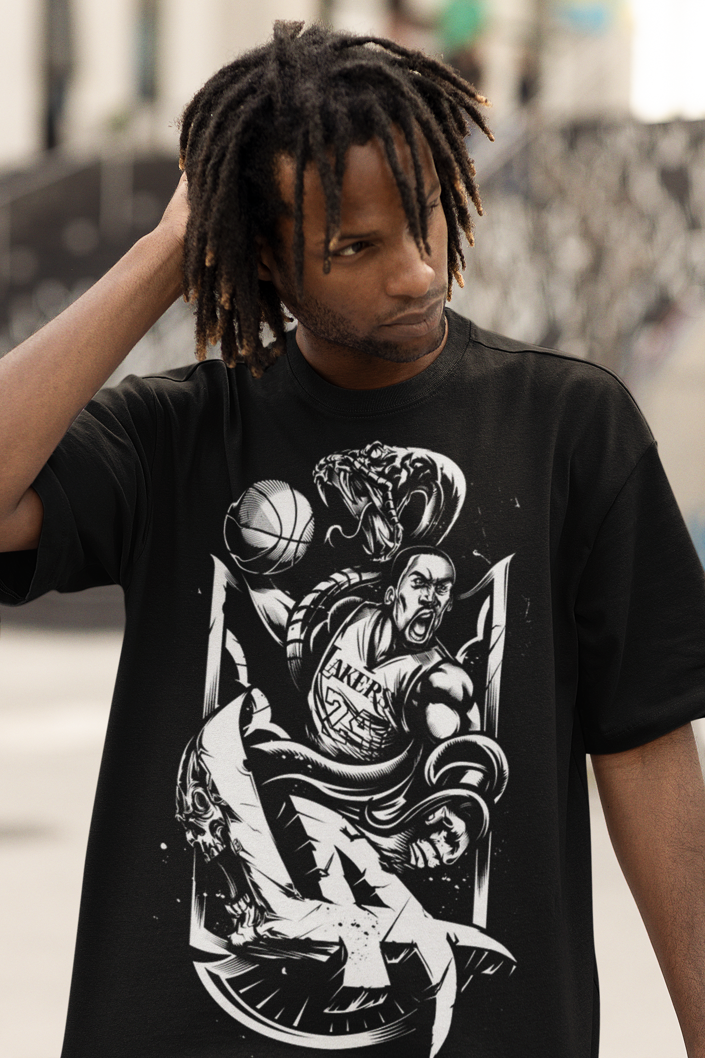 Oversize Unisex T-shirt Siyah 'Kobe Bryant2' Baskılı