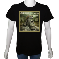 Unisex T-shirt Siyah 'Antik Kültürler / Hammurabi1' Baskılı