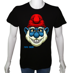 Unisex T-shirt Siyah 'Çizgi Film&Roman / Şirin Baba' Baskılı