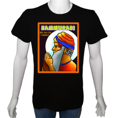 Unisex T-shirt Siyah 'Antik Kültürler / Hammurabi2' Baskılı