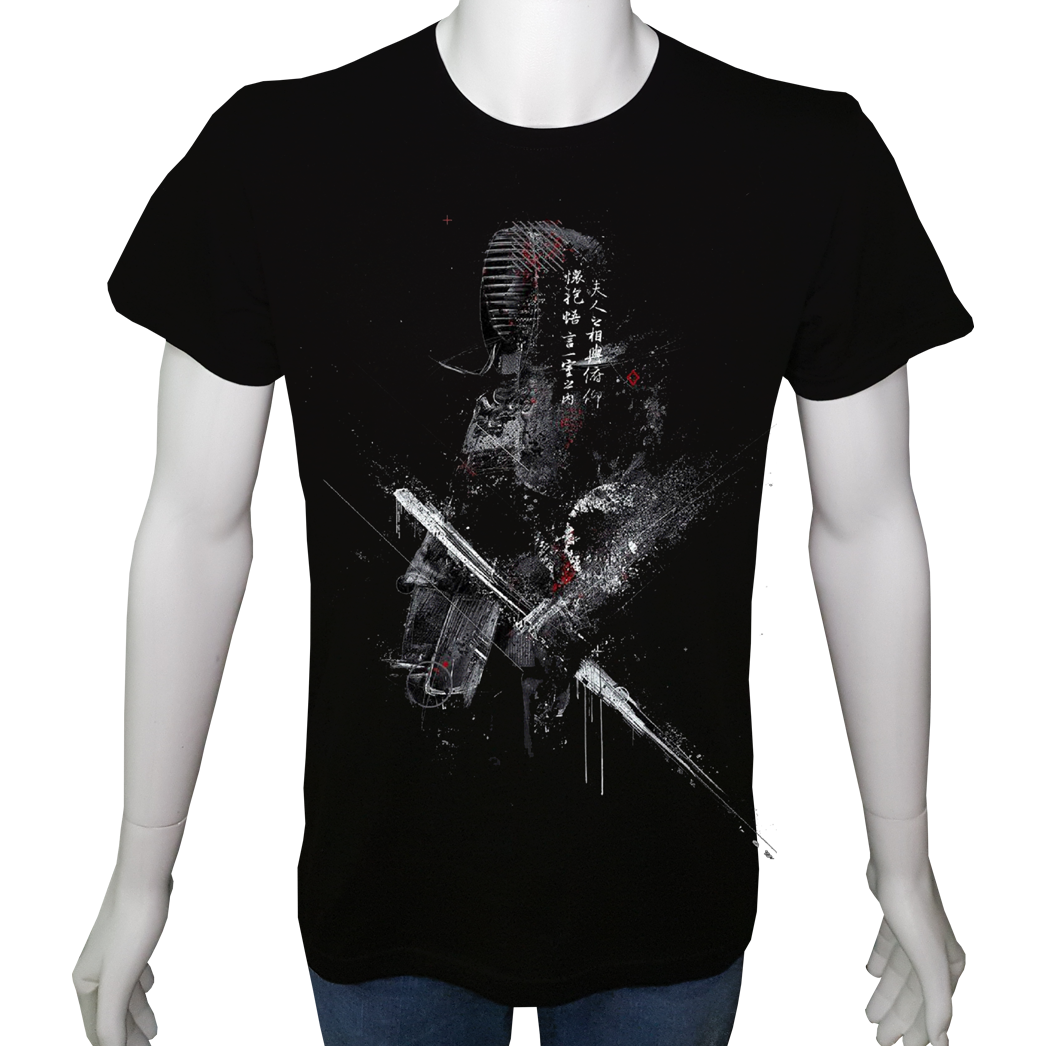 Unisex T-shirt Siyah 'Havalı Siyah / Samuray' Baskılı
