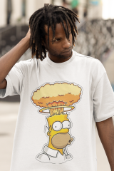 Oversize Unisex T-shirt Beyaz 'Homer Simpson1' Baskılı