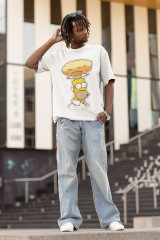 Oversize Unisex T-shirt Beyaz 'Homer Simpson1' Baskılı