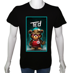 Unisex T-shirt Siyah 'Çizgi Film&Roman / Ayı Ted' Baskılı