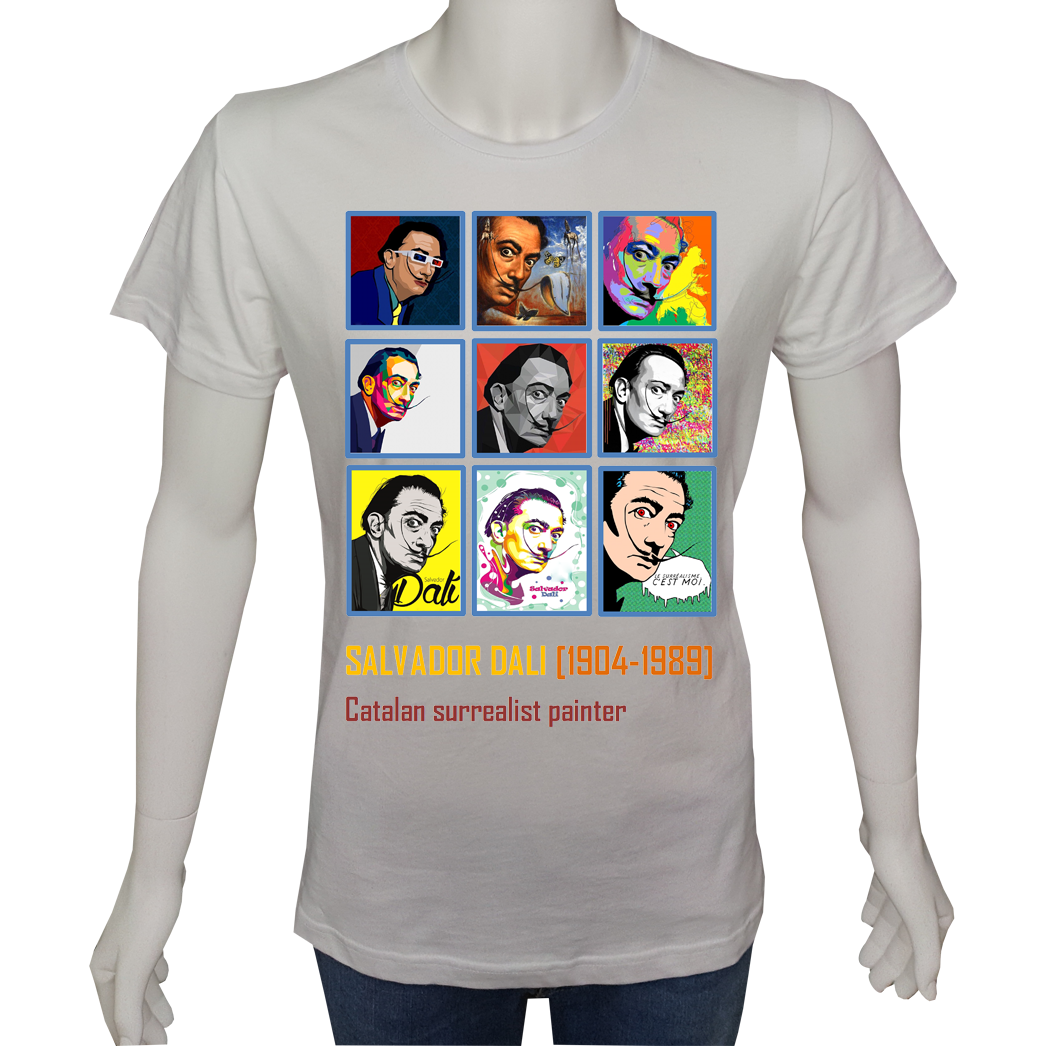 Unisex T-shirt Beyaz 'Ünlüler / Salvador Dali1' 2Baskılı