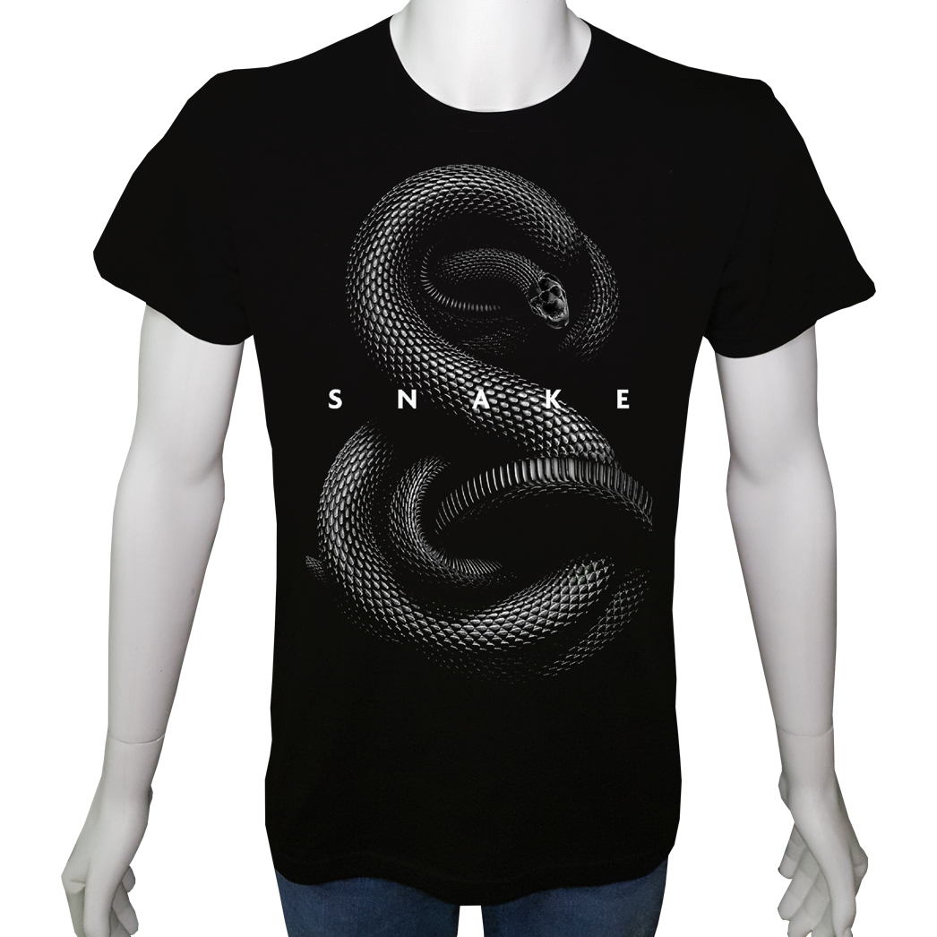 Unisex T-shirt Siyah 'Havalı Siyah / Kara Yılan' Baskılı