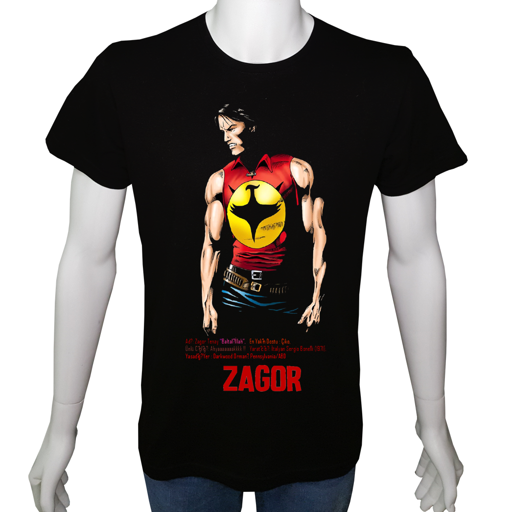 Unisex T-shirt Siyah 'Çizgi Film&Roman / Zagor' 2Baskılı