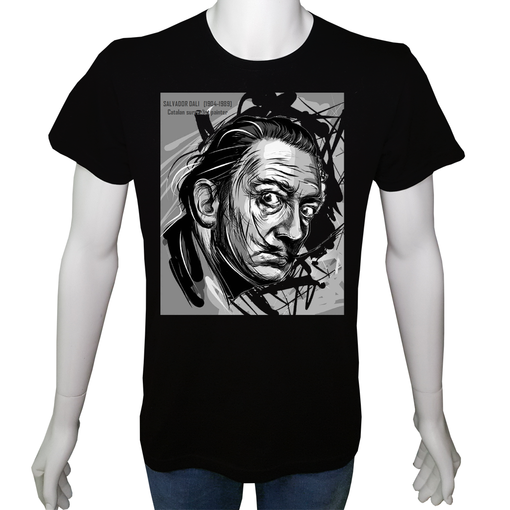 Unisex T-shirt Siyah 'Ünlüler / Salvador Dali2' Baskılı