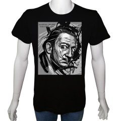 Unisex T-shirt Siyah 'Ünlüler / Salvador Dali2' Baskılı