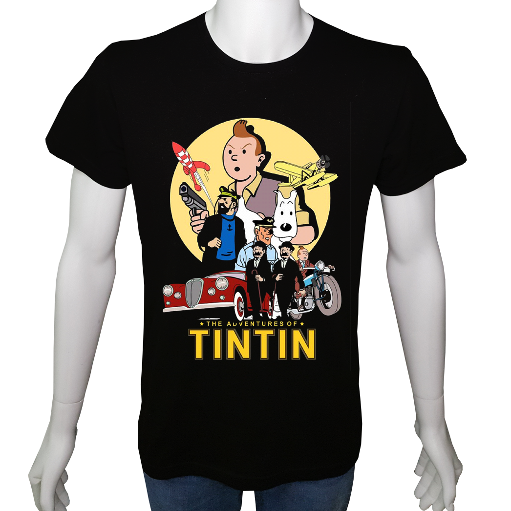 Unisex T-shirt Siyah 'Çizgi Film&Roman / TinTin2' Baskılı