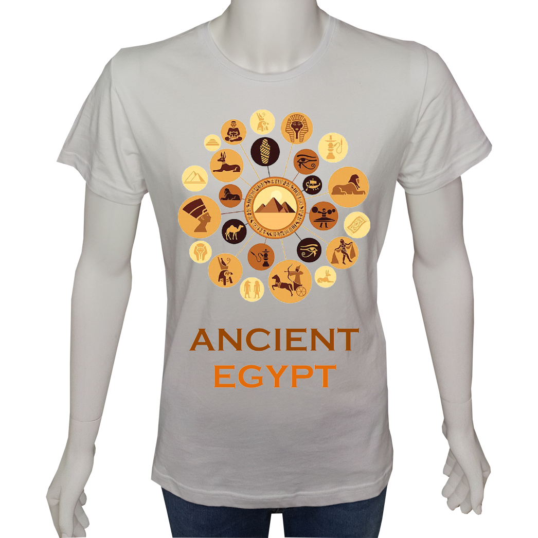 Unisex T-shirt Beyaz 'Antik Kültürler / Antik Mısır1' Baskılı