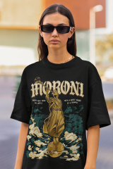 Oversize Unisex T-shirt Siyah 'Moroni' Baskılı
