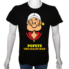 Unisex T-shirt Siyah 'Çizgi Film&Roman / Temel Reis2' Baskılı