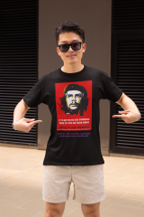Unisex T-shirt Siyah 'Uyandırma Servisi / CheGuevera1' Baskılı