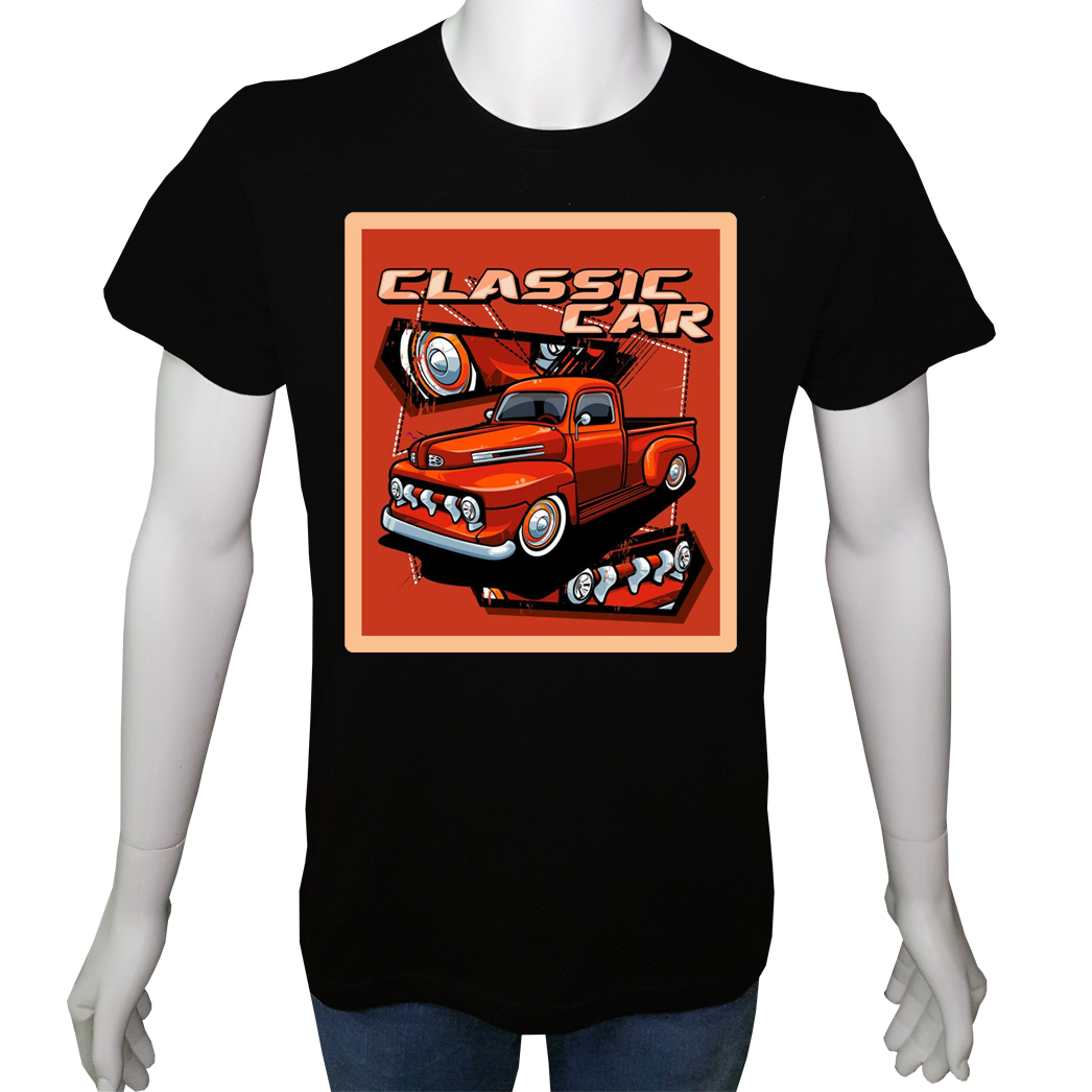 Unisex T-shirt Siyah 'Oto / Klasik Kamyonet1' Baskılı