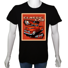Unisex T-shirt Siyah 'Oto / Klasik Kamyonet1' Baskılı