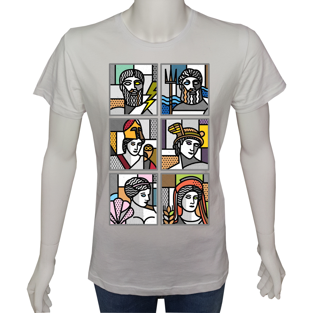 Unisex T-shirt Beyaz 'Antik Kültürler / Antik Yunan2' Baskılı