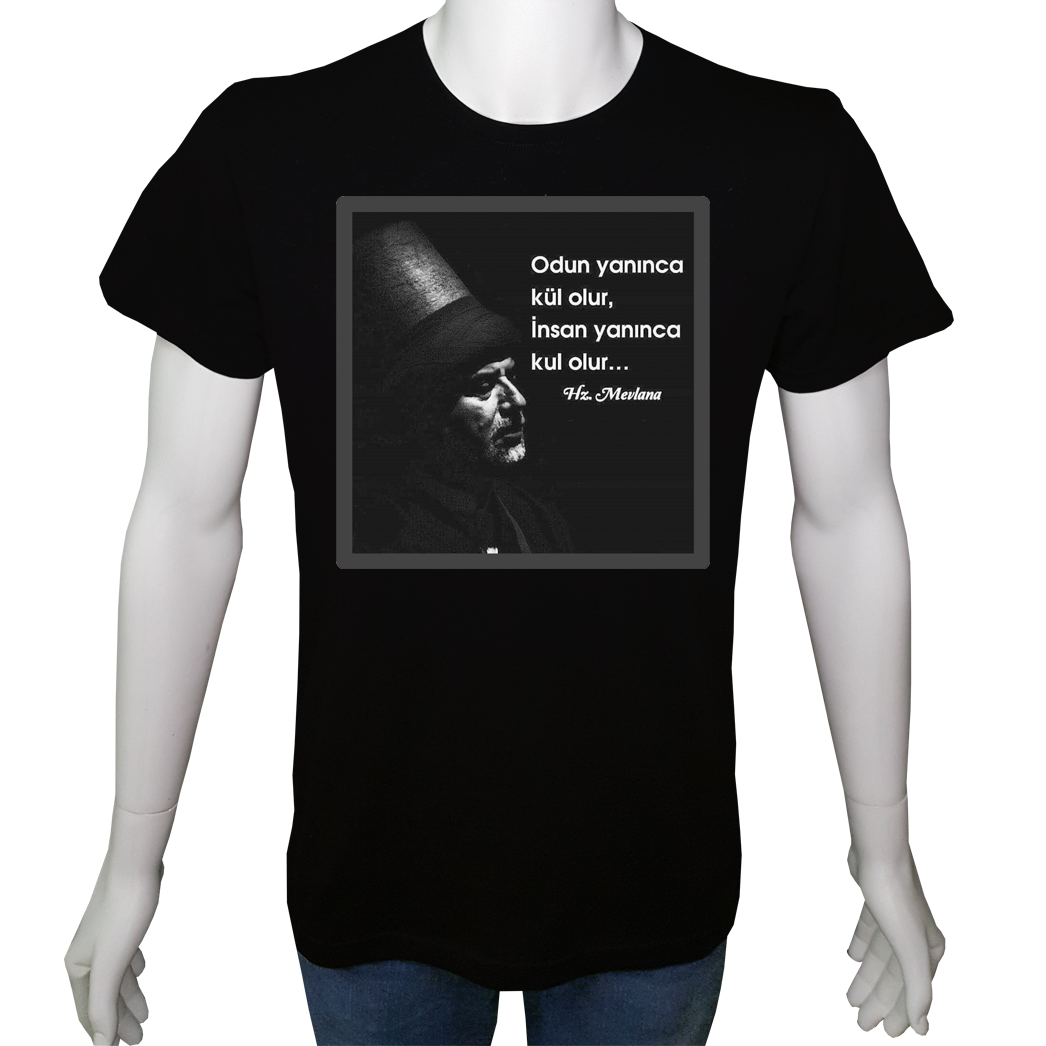 Unisex T-shirt Siyah 'Din&İnanç / Mevlana1' Baskılı