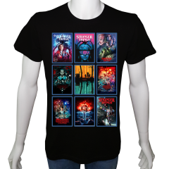 Unisex T-shirt Siyah 'Sinema&Dizi/StrangerThings1' 2Baskılı