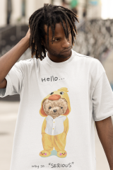 Oversize Unisex T-shirt Beyaz 'Duck Bear' Baskılı