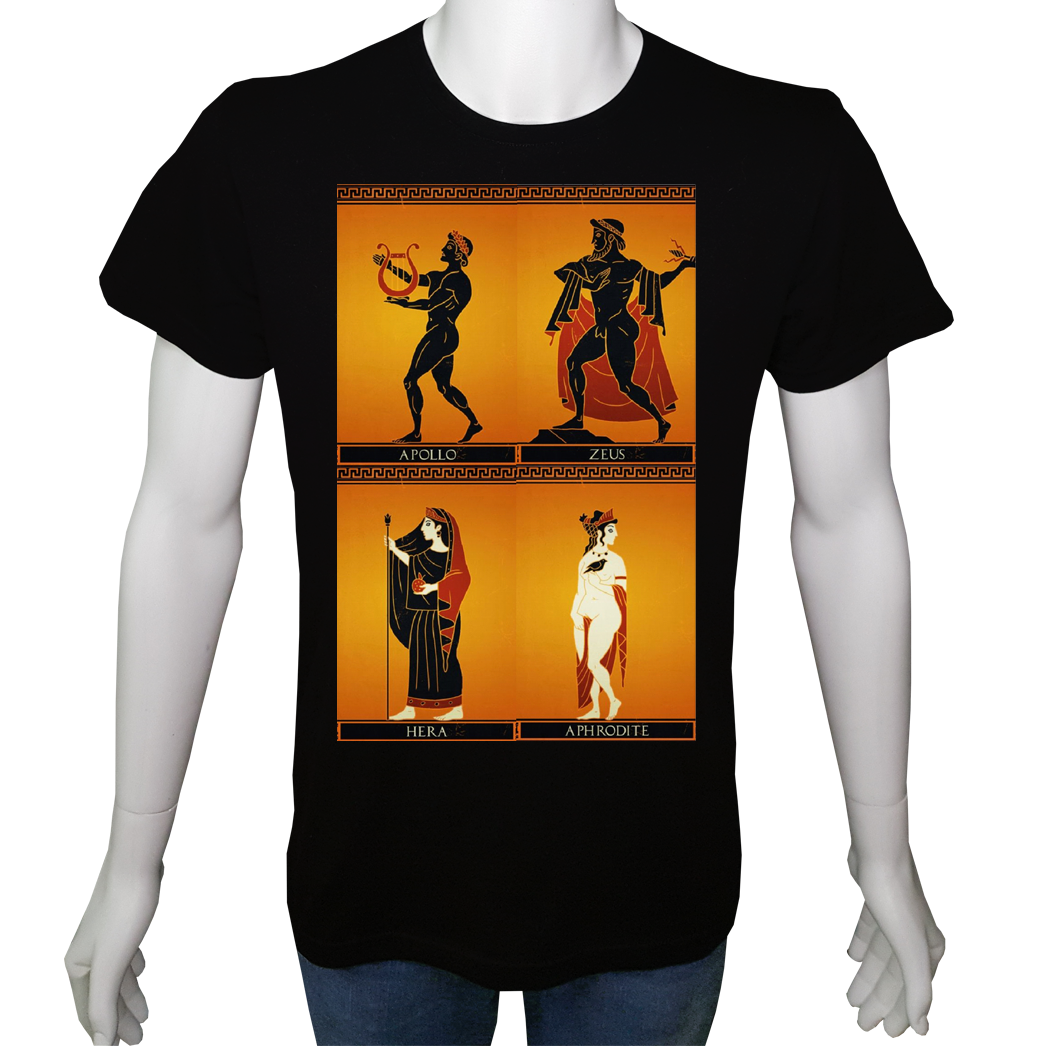 Unisex T-shirt Siyah 'Antik Kültürler / Antik Yunan3' Baskılı