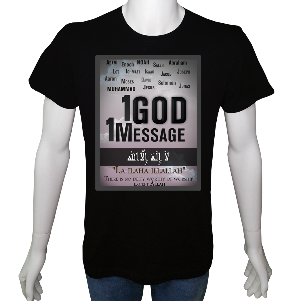 Unisex T-shirt Siyah 'Din&İnanç / Tek Tanrı tek mesaj' Baskılı